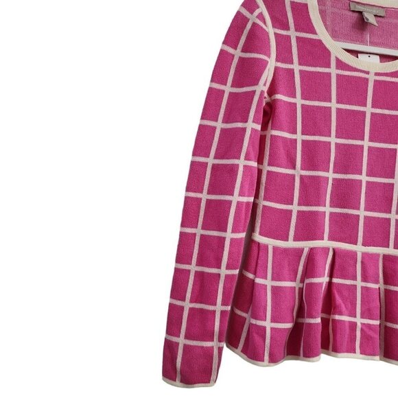 Banana Republic Sweater XS Pink Barbiecore Peplum Windowpane Long Sleeve NWT - Picture 4 of 11